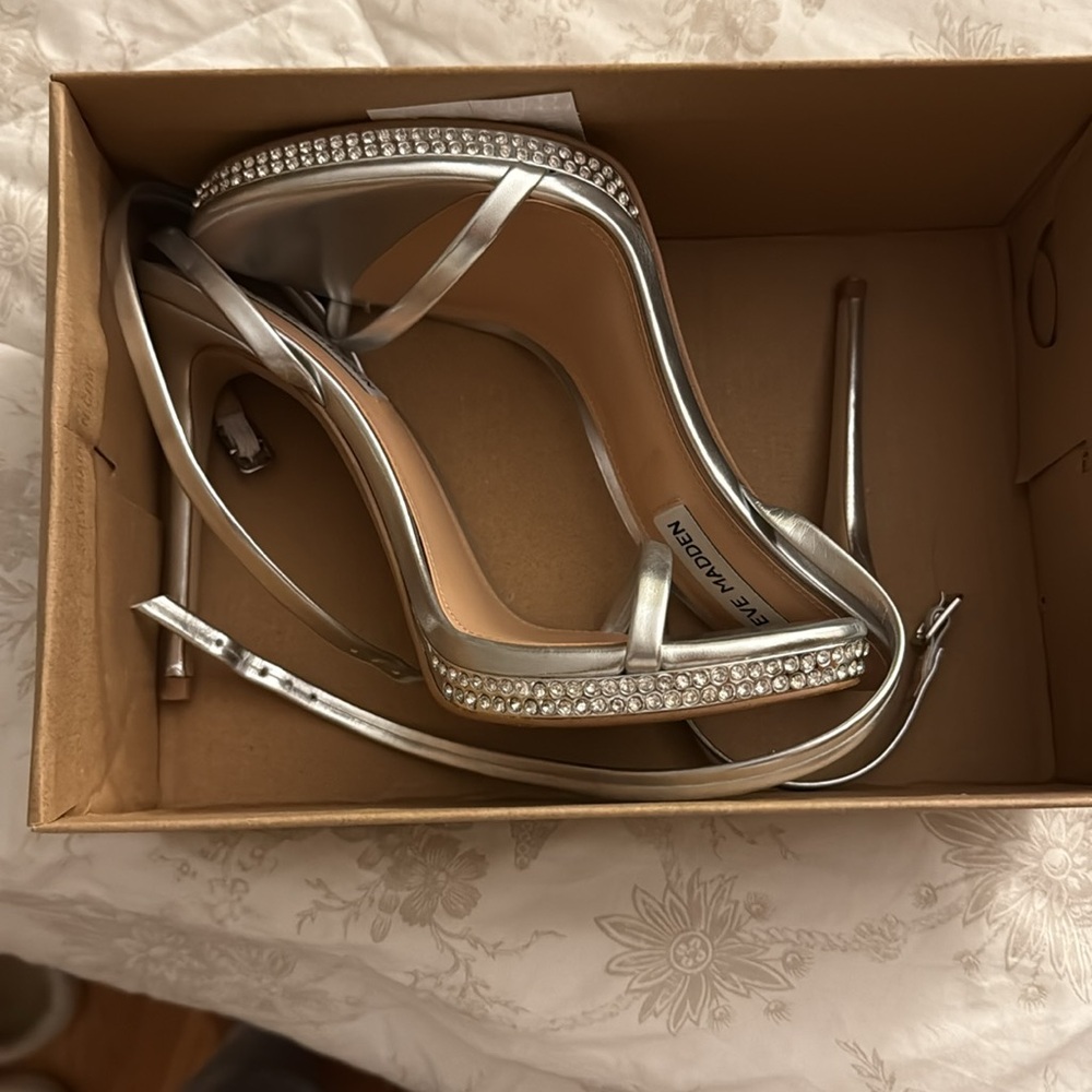Steve Madden Silver Stiletto Heels with Rhinestone Platform